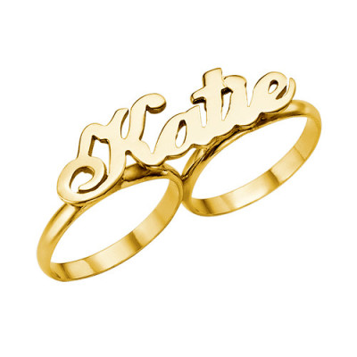 Two Finger Name Ring in Solid 18ct Gold - All Birthstone™