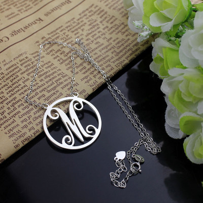 Sterling Silver Small Single Circle Monogram Letter Necklace - All Birthstone™