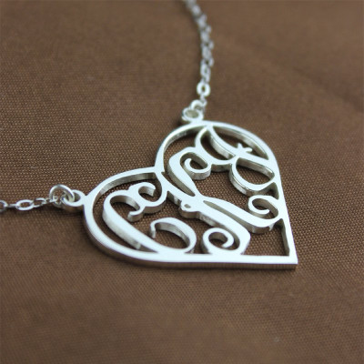 Heart Monogram Necklace Sterling Silver - All Birthstone™