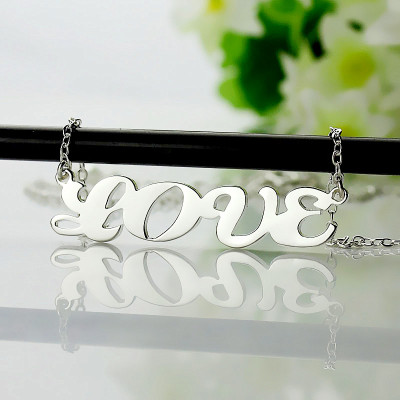 Capital Name Plate Necklace Sterling Silver - All Birthstone™