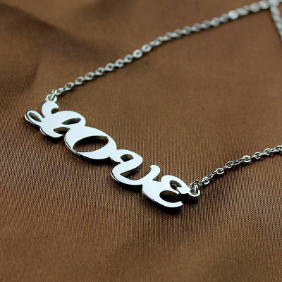 Capital Name Plate Necklace Sterling Silver - All Birthstone™