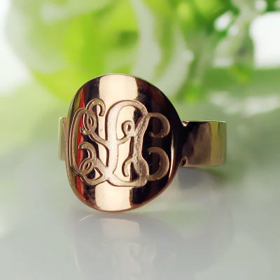 Engraved Script Rose Gold Monogrammed Ring - All Birthstone™