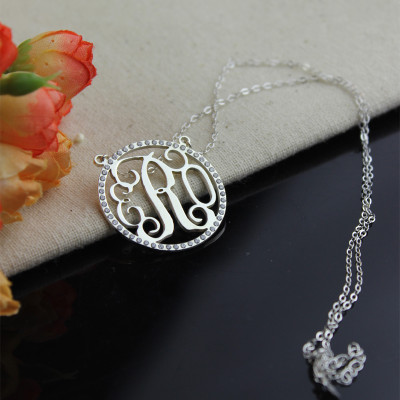 Birthstone Circle Monogram Necklace Sterling Silver  - All Birthstone™