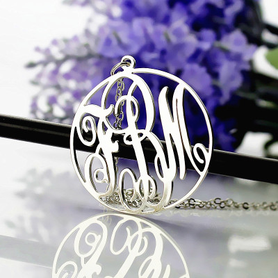 Personalised Necklace Fancy Circle Monogram Necklace Silver - All Birthstone™