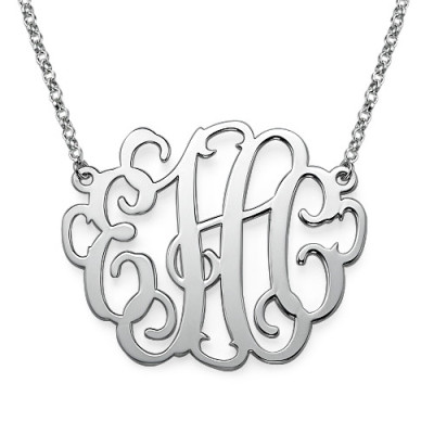 2 Inch Silver Large Monogrammed Necklace - All Birthstone™