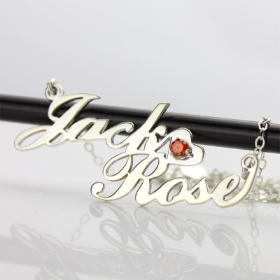 Personalised Nameplate Necklace Double Name Sterling Silver - All Birthstone™