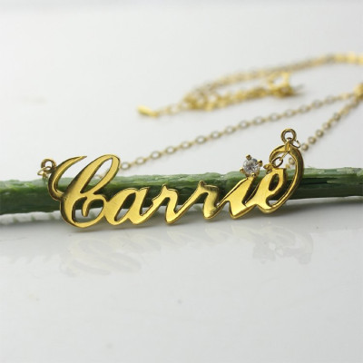 Carrie Nameplate Necklace with Birthstone 18ct Gold Plated  - All Birthstone™