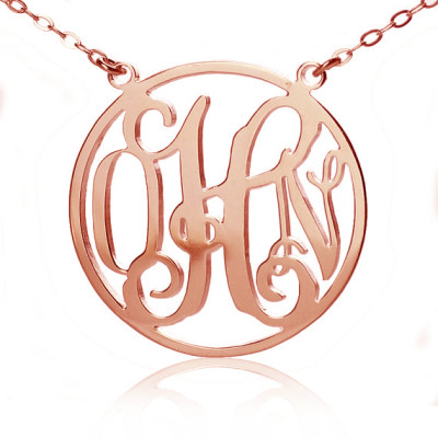 Circle 18ct Solid Rose Gold Initial Monogram Name Necklace - All Birthstone™