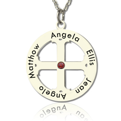 Family Circle Cross Name Necklace Silver - All Birthstone™