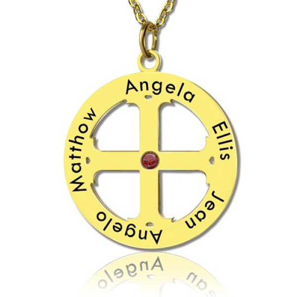 Cross Name Necklace with Circle Frame 18ct Gold Plated 925 Silver - All Birthstone™
