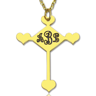 Engraved Cross Monogram Necklace 18ct Gold Plated - All Birthstone™