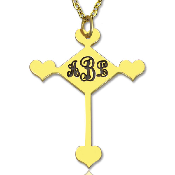 Engraved Cross Monogram Necklace 18ct Gold Plated - All Birthstone™