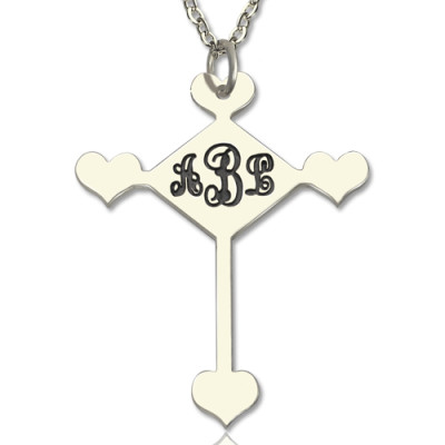Sterling Silver Cross Monogram Necklace - All Birthstone™