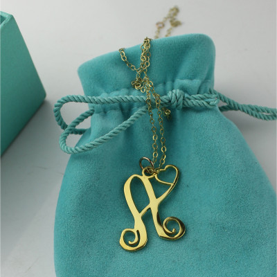 Personalised One Initial With Heart Monogram Necklace in 18ct Solid Gold - All Birthstone™