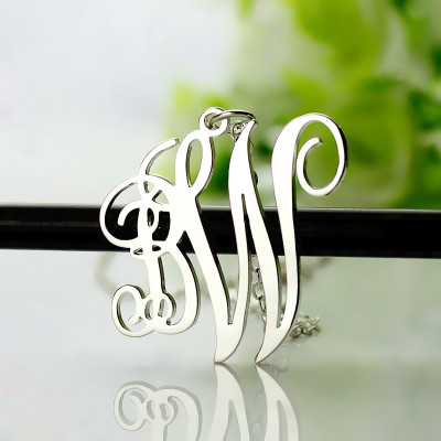Personalised Vine Font 2 Initial Monogram Necklace 18ct Solid White Gold - All Birthstone™