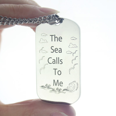 Man's Dog Tag Ocean Theme Name Necklace - All Birthstone™
