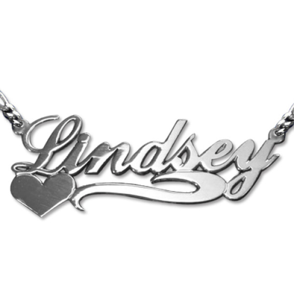 Double Thickness Side Heart Silver Name Necklace - All Birthstone™