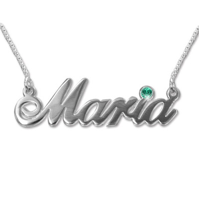 18ct white Gold and Swarovski Crystal Name Necklace - All Birthstone™