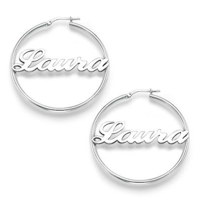 Sterling Silver Hoop Name Earrings - All Birthstone™