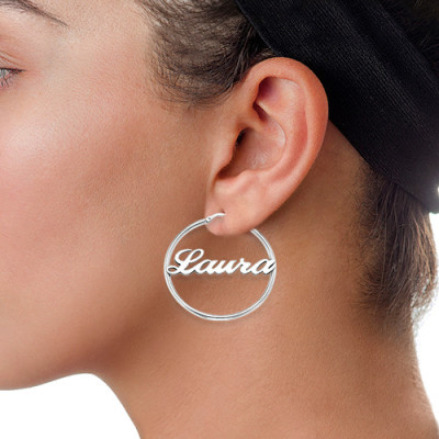 Sterling Silver Hoop Name Earrings - All Birthstone™