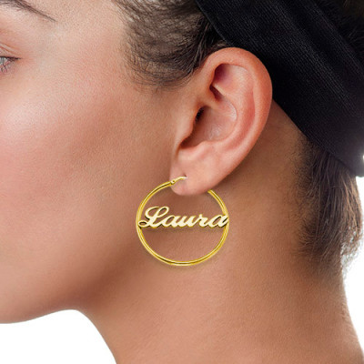 18ct Gold Plated Silver Hoop Name Earrings - All Birthstone™