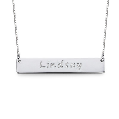 Sterling Silver Bar Nameplate Necklace - All Birthstone™