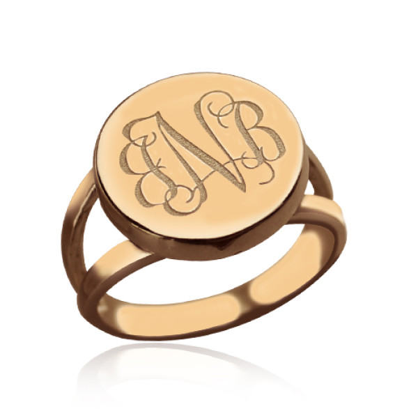 Rose Gold Circle Signet Monogram Ring - All Birthstone™