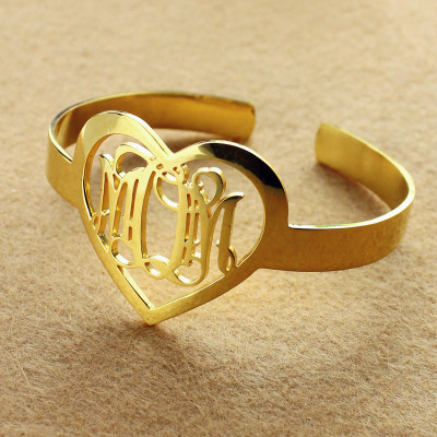 Personal Gold Plated Silver 3 Initials Monogram Bracelets With Heart - All Birthstone™