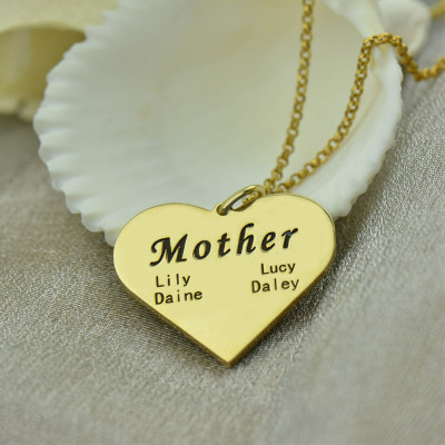 "Mother" Heart Family Names Necklace 18ct Gold Plated - All Birthstone™