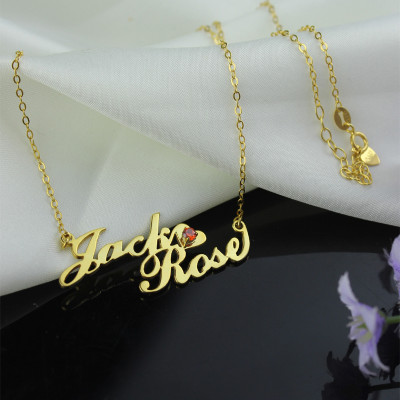 Gold Double Nameplate Necklace Carrie Style - All Birthstone™