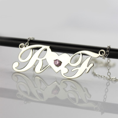 Sterling Silver Double initials Necklace - All Birthstone™