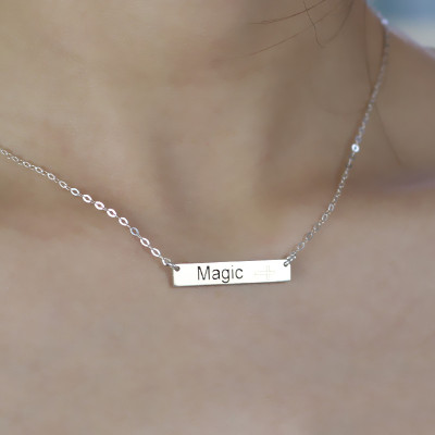 Nameplate Bar Necklace with Icons Sterling Silver - All Birthstone™