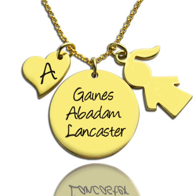 Family Names Pendant For Mother With Kids Charm In 18ct Gold Plated - All Birthstone™