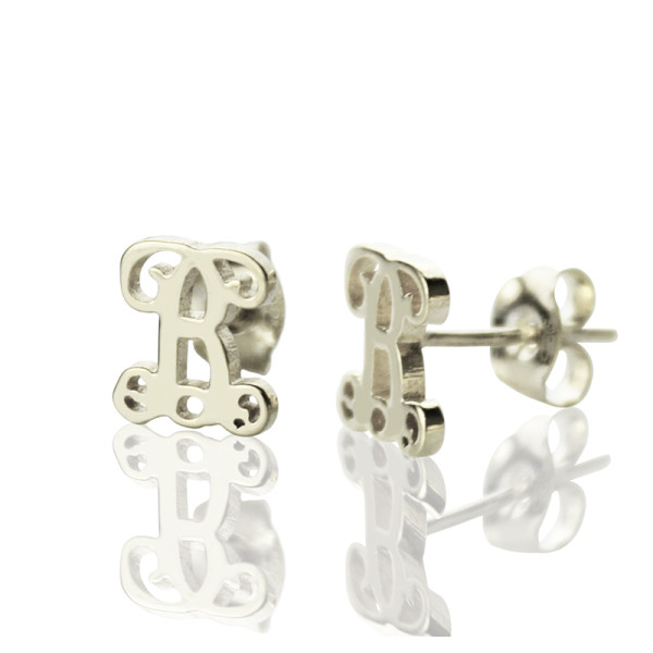 Personalised Single Monogram Stud Earrings Sterling Silver - All Birthstone™
