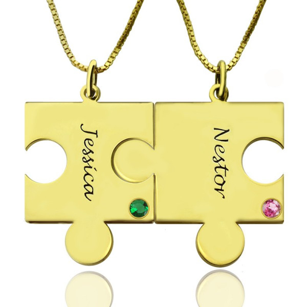 Matching Puzzle Necklace for Couple With Name  Birthstone 18ct Gold Plate  - All Birthstone™