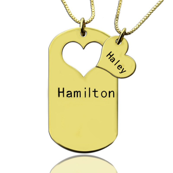 Matching Heart Couples Name Dog Tag Necklaces - All Birthstone™