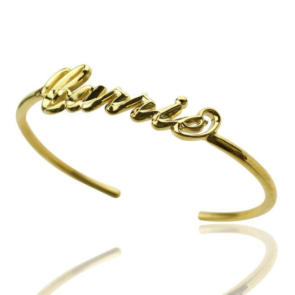 Personalised 18ct Gold Plated Name Bangle Bracelet - All Birthstone™