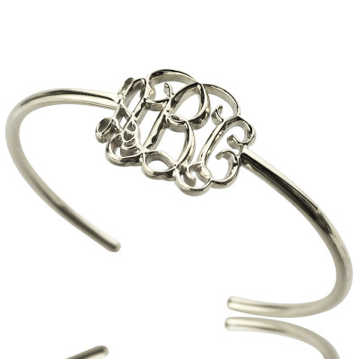 Celebrity Monogrammed Initial Bangle Bracelet Sterling Silver - All Birthstone™