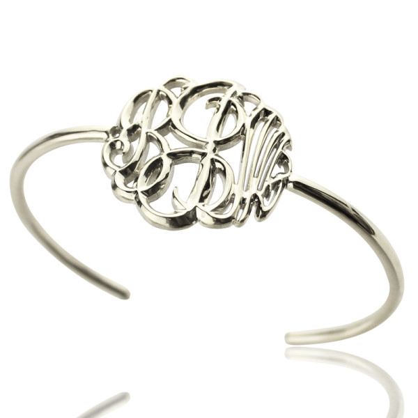 Personalised Monogram Bangle Bracelet Hand-painted Silver - All Birthstone™