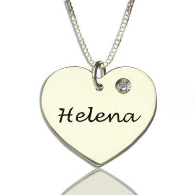 Sterling Silver Simple Heart Name Necklace with Birthstone  - All Birthstone™