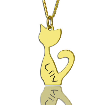 Custom Cat Name Pendant Necklace 18ct Gold Plated Over - All Birthstone™