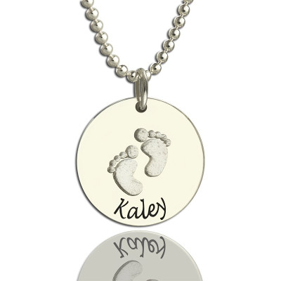Memory Baby Footprints Name Necklace Sterling Silver - All Birthstone™