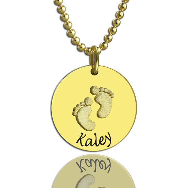 Personalised Baby Footprints Name Necklace 18ct Gold Plated - All Birthstone™