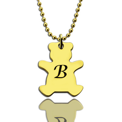 Cute Teddy Bear Initial Charm Necklace 18ct Gold Plated - All Birthstone™