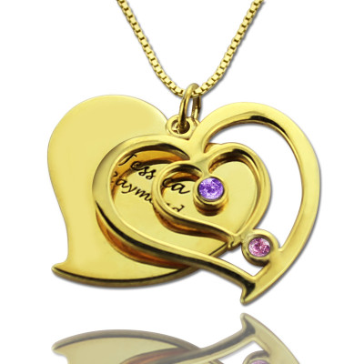 His  Her Birthstone Heart Name Necklace 18ct Gold Plated  - All Birthstone™