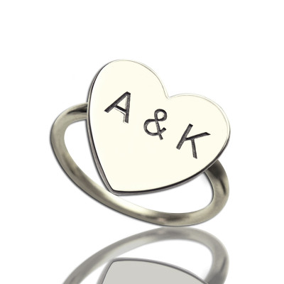 Engraved Sweetheart Ring with Double Initials Sterling Silver - All Birthstone™