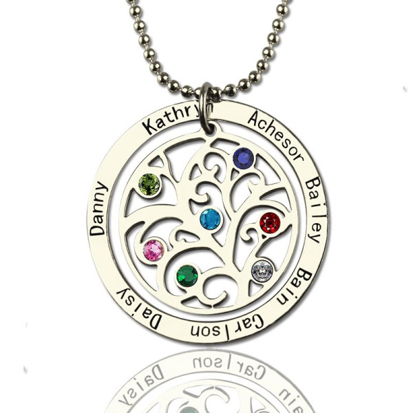 Personalised Family Tree Birthstone Name Necklace  - All Birthstone™