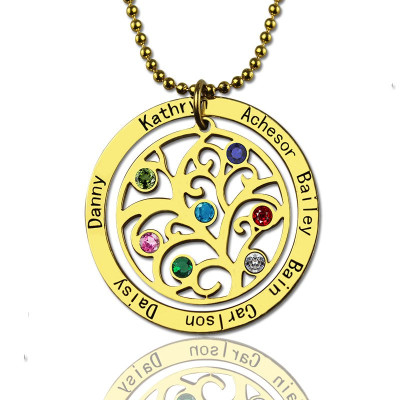 Family Tree Birthstone Necklace In 18ct Gold Plated  - All Birthstone™