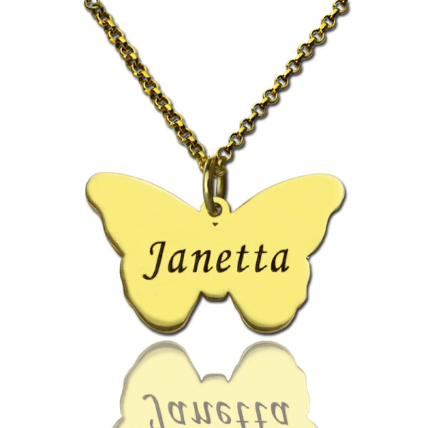 Custom Charming Butterfly Pendant Emgraved Name 18ct Gold Plated - All Birthstone™
