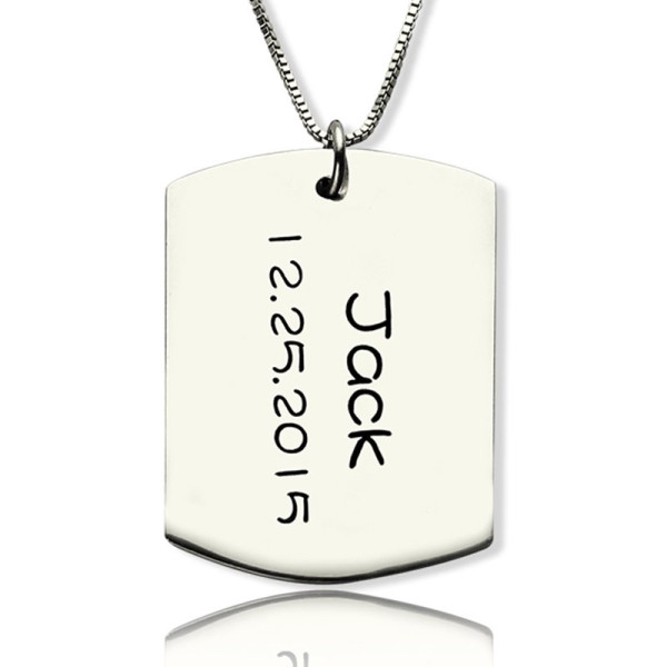 Personalised ID Dog Tag Bar Pendant with Name and Birth Date Silver - All Birthstone™